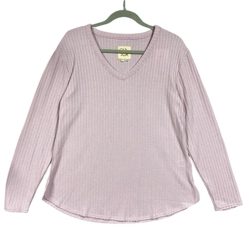 NEW Chaser Knit V Neck Long Sleeve Top Size M Pink